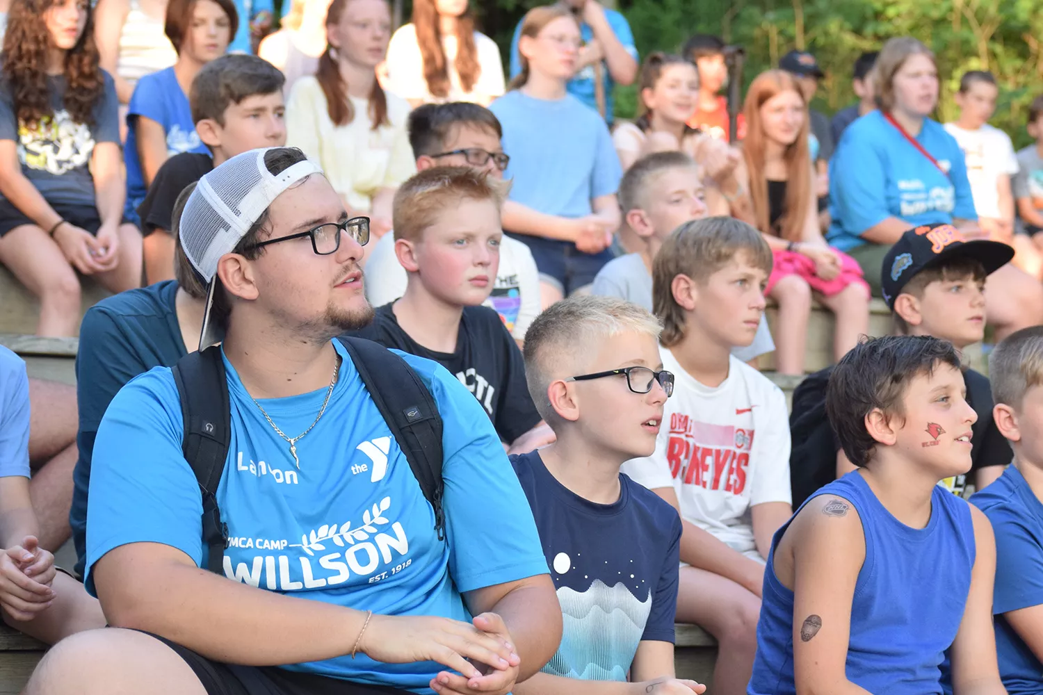 Group of campers and counselors outdoors